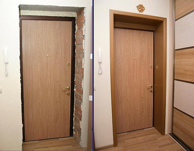 Входная дверь до и после