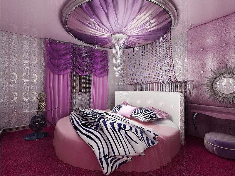Оформление спальни в фиолетовом фоне