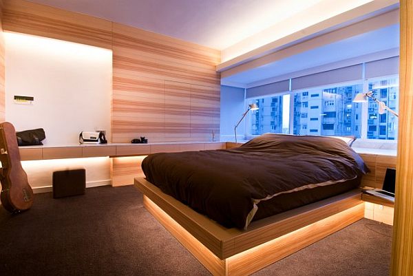 Фото спальни оформленной деревянными панелями