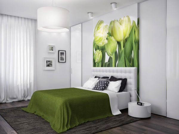 Фото оформления интерьера спальни в зеленом цвете